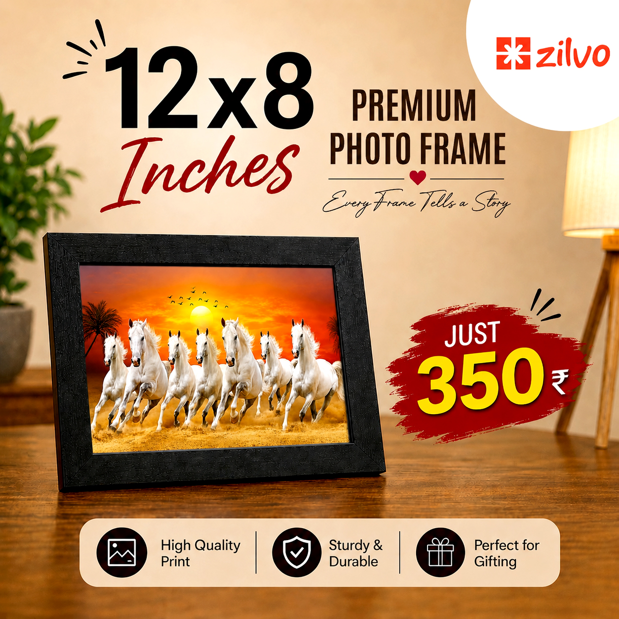 7 Horses Vastu Running Horse Photo Frame for Home & Office | Zilvo