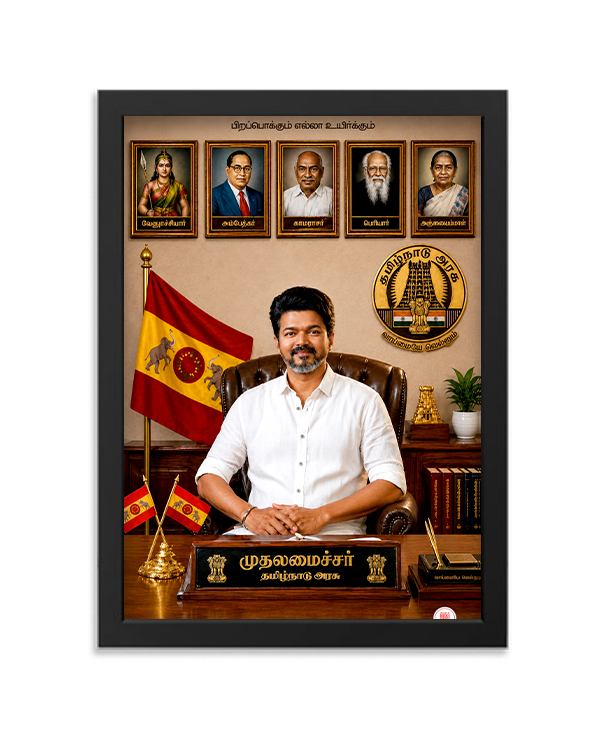 TVK Vijay Photo Frame – Tamilaga Vettri Kazhagam | Actor Vijay Wall & Table Top Frame for Living Room, Home, Office & Pooja Room | Premium Black Frame