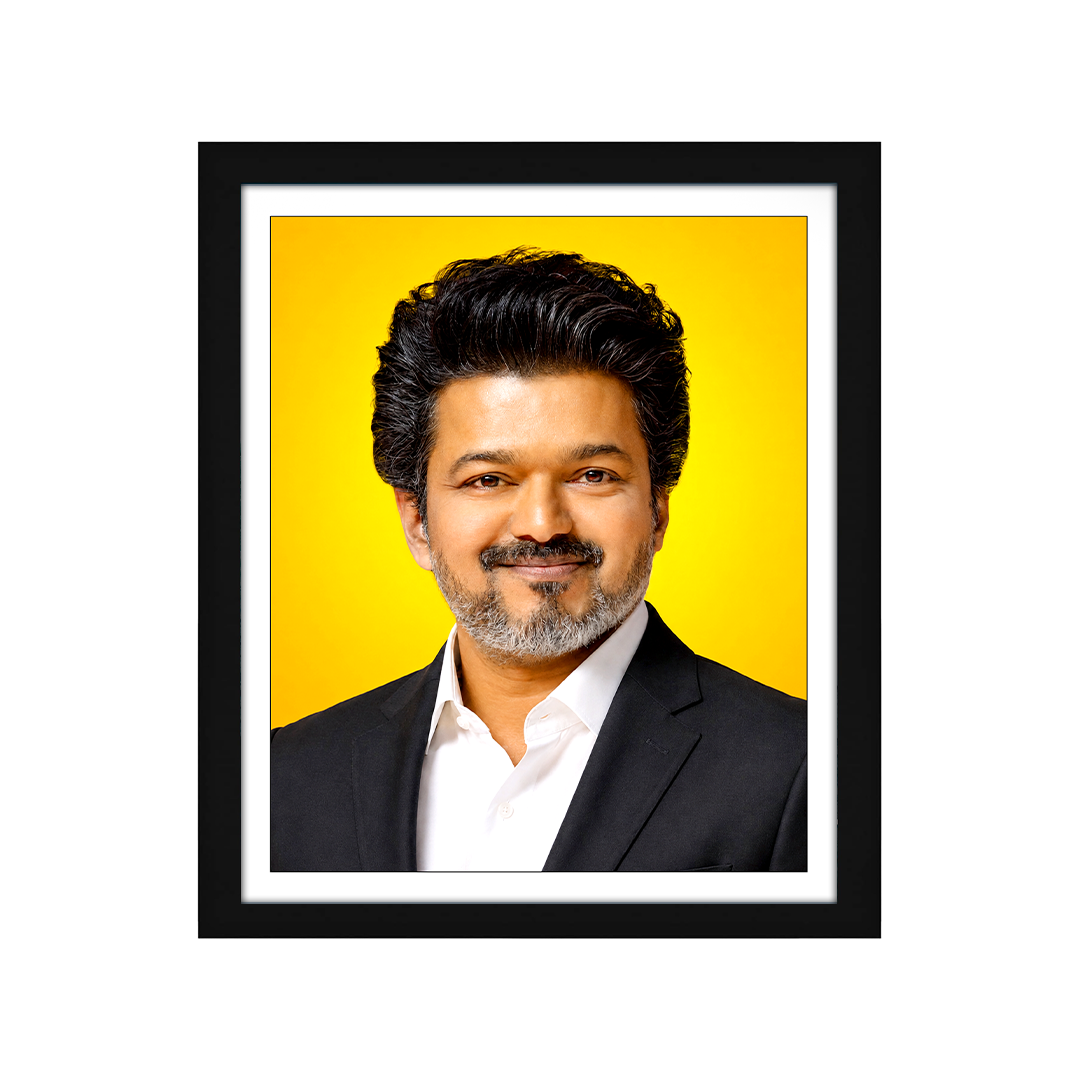 TVK Vijay Photo Frame – Tamilaga Vettri Kazhagam | Actor Vijay Wall & Table Top Frame for Living Room, Home, Office & Pooja Room | Premium Black Frame& gold |